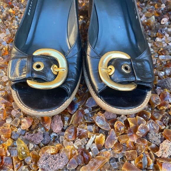 Stuart Weitzman Black Open Toe Buckle Shoes/Mules Block Heel Sandals. Size 7.5 - Picture 6 of 9